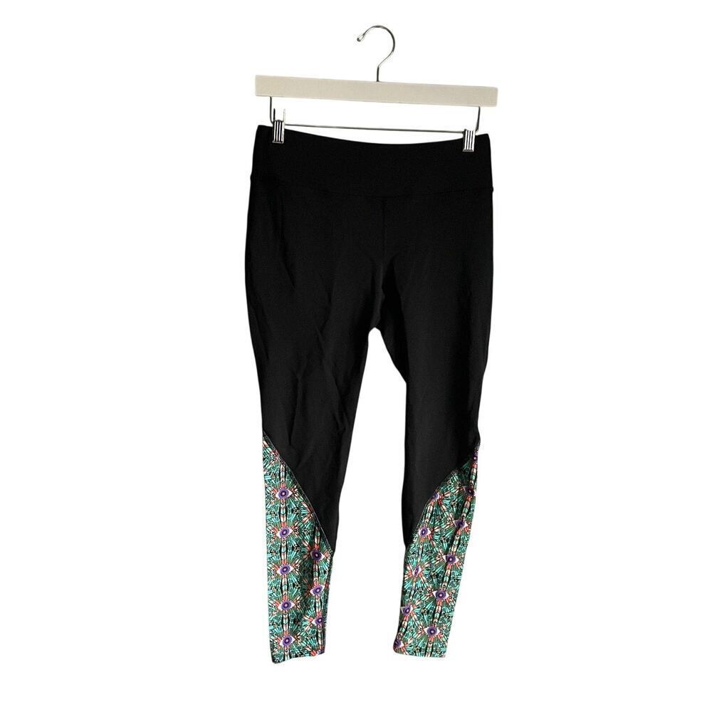 Mara Hoffman Black Boho eye Print Workout Leggings 7/8" Medium Barre Pilates